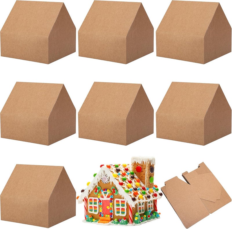 Wehhbtye 36 Sets 6'' Christmas Gingerbread House Cardboard, Brown Gingerbread House Shaped Boxes, Xmas Candy Houses DIY Craft Kit for Christmas Party Supplies Decor Cookie Snack Packaging - Image 1
